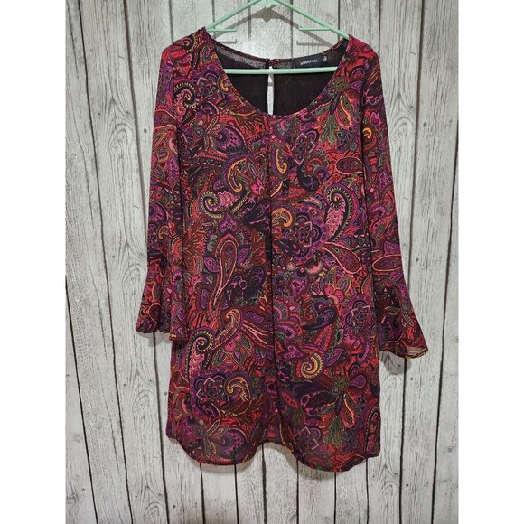 Minkpink Dress L Hippie Paisley Boho Colorful Psychedelic Bell Sleeve Festival - Picture 1 of 10